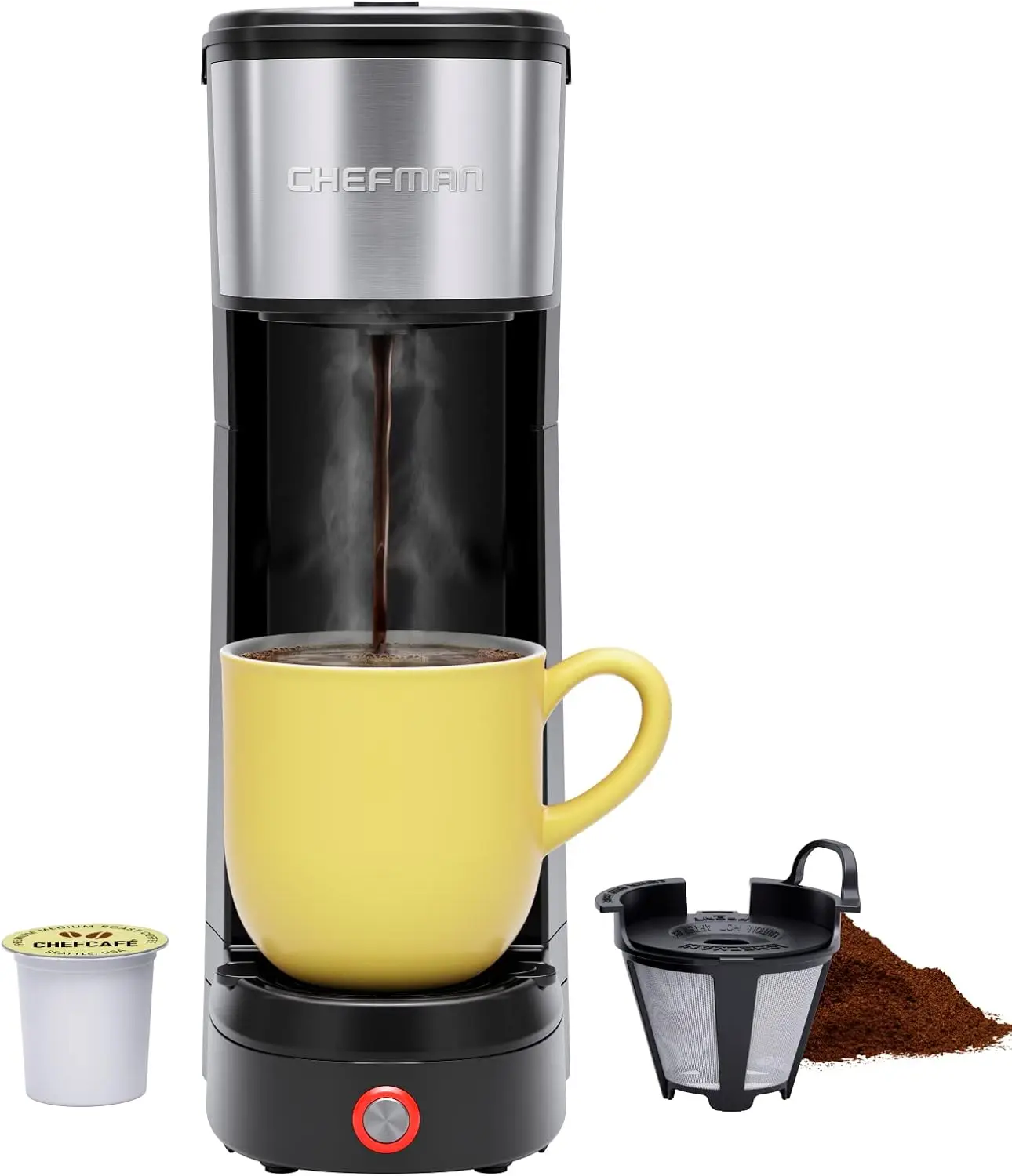 

Single Serve Coffee Maker: K-Cup & Ground Compatible, Single Cup 6-12 oz Portable Drip Coffee Machine with Filter
