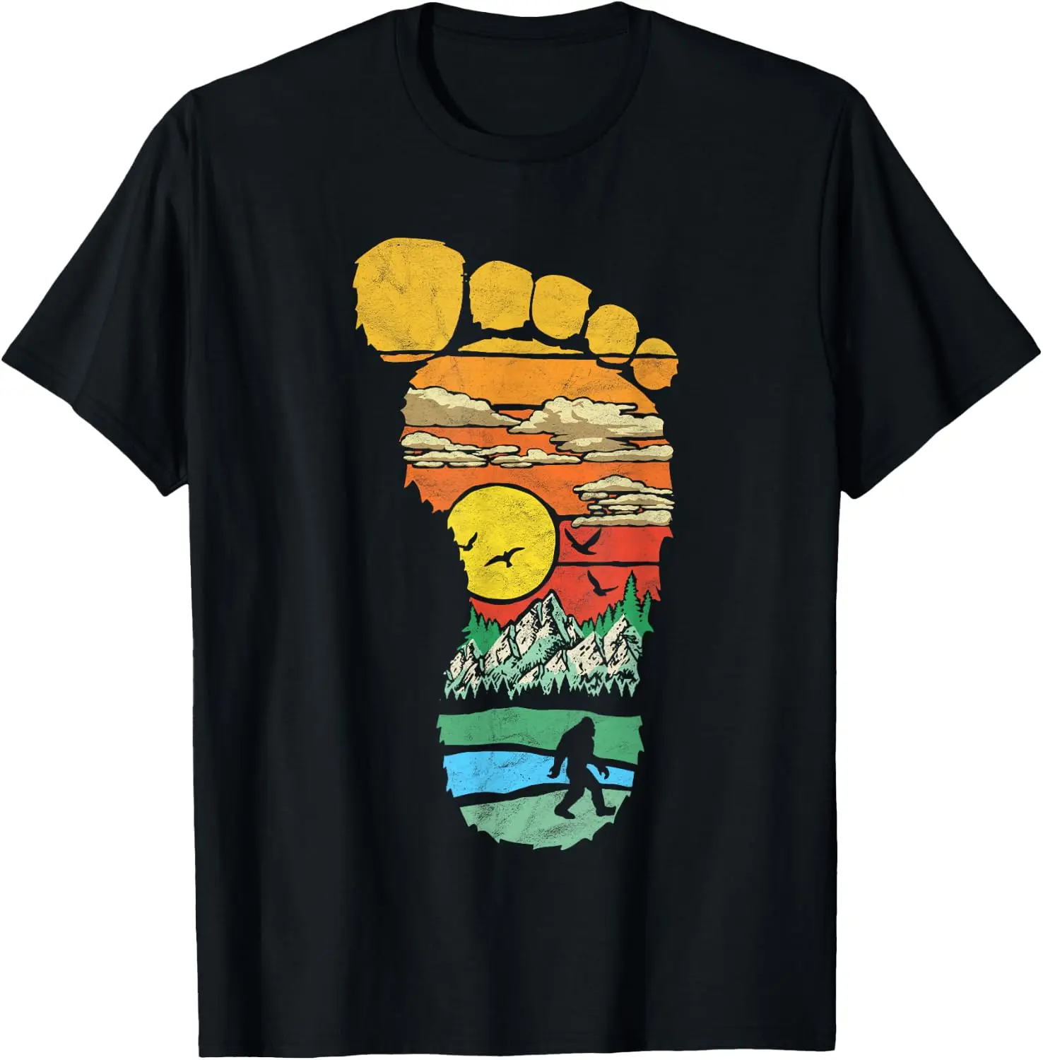 Bigfoot Footprint Outdoor Mountain Illustration T-Shirt Tee – Soft, & 100% Cotton Trendy Y2K Short-Sleeve Tee-Soft,