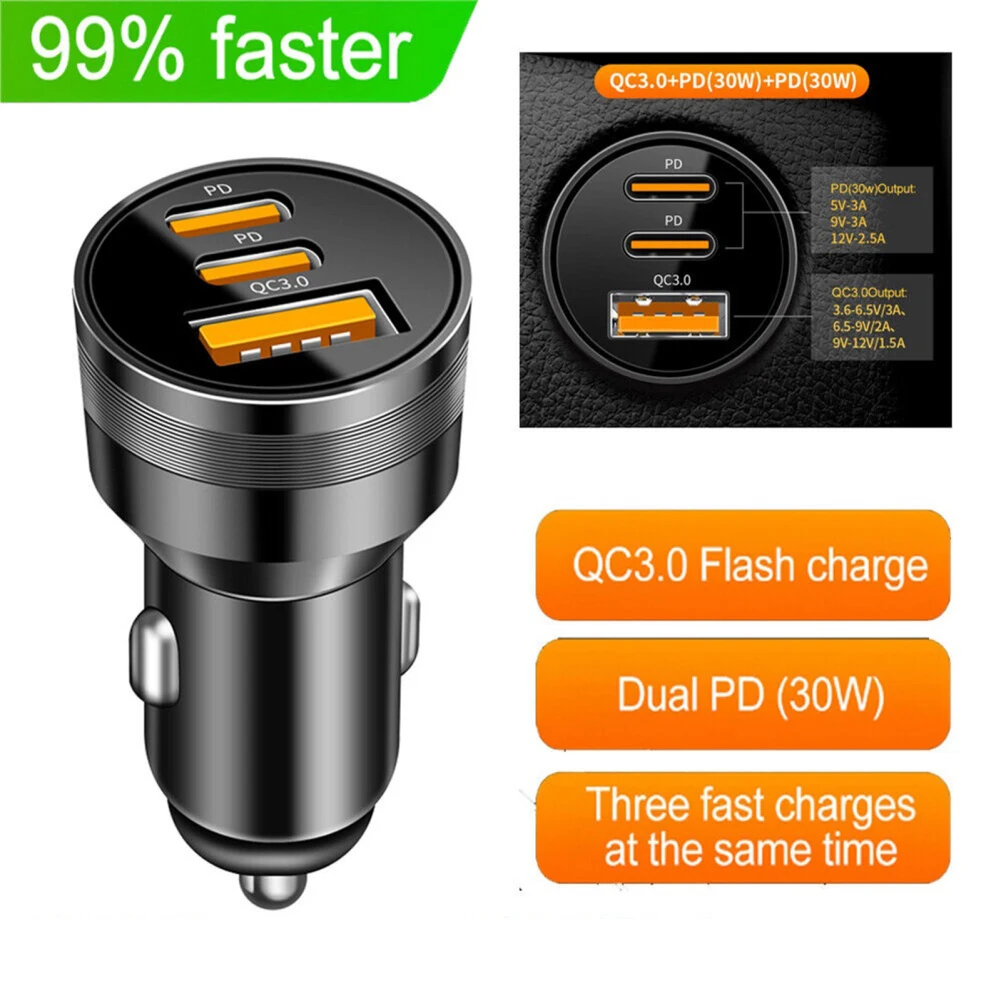 78W PD USB C Car Charger Dual PD QC3.0 Fast Power Charging Block Cigarette Lighter Socket Splitter Power Adapter