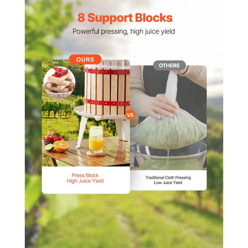 

【Premium】SucceBuy 6L 12L Fruit Wine Press Solid Wood Basket with 8 Blocks Heavy Manual Juice Maker Cider Apple Grape Making Pr