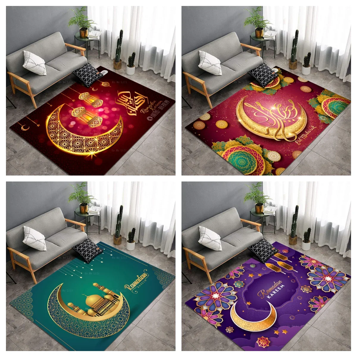 Elegant Background Design For The Islamic Festivals Ramadan And Eid Al Fitr Non Slip Flannel Floor Rugs By Ho Me Lili