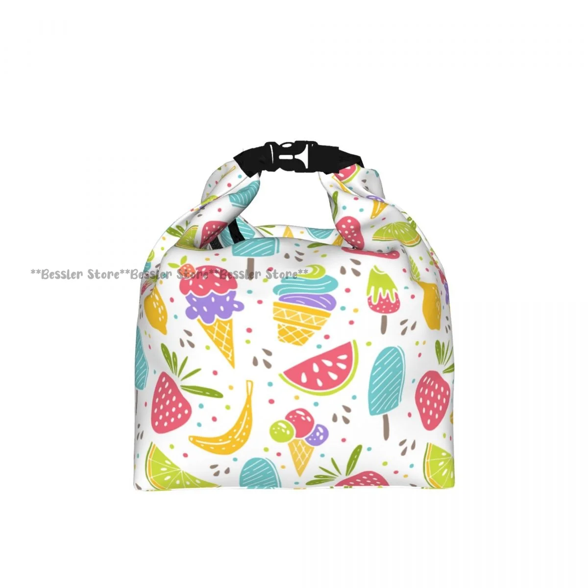Portable Roll-top Insulated Cooler Lunch Bag Summer Sweet Desserts Ice Cream Fruit Thermal Food Bag for Travel Outdoor Camping