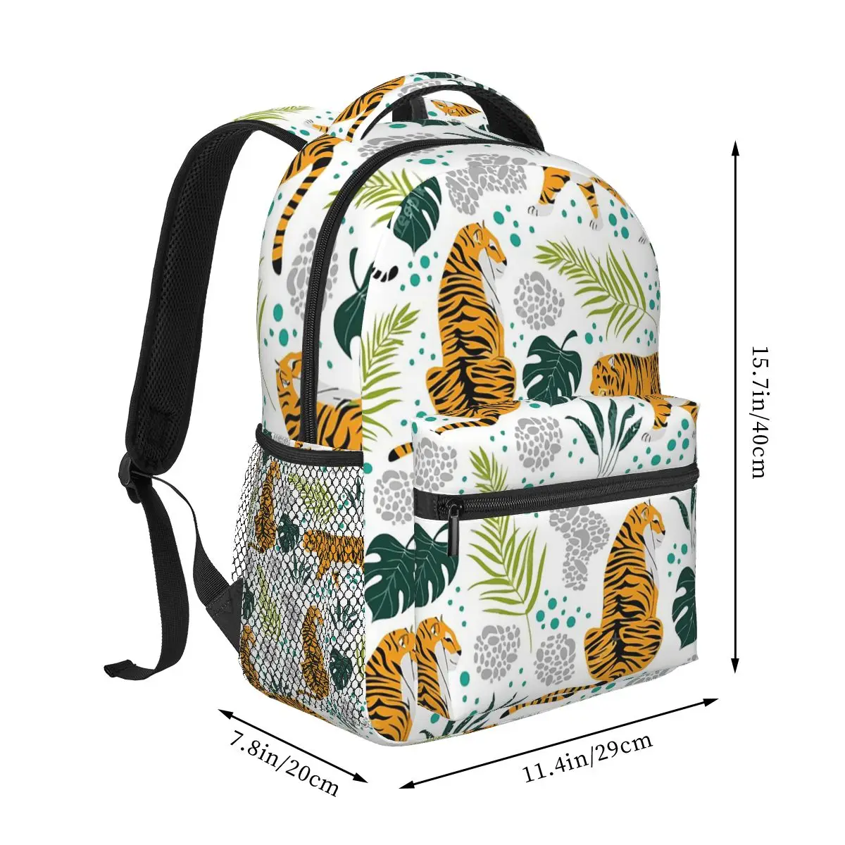 Jungle Tiger And Tropical Floral Backpack Hot Sale Daypack Large Capacity Children BookBag School Bag Shoulder Bags for Unisex