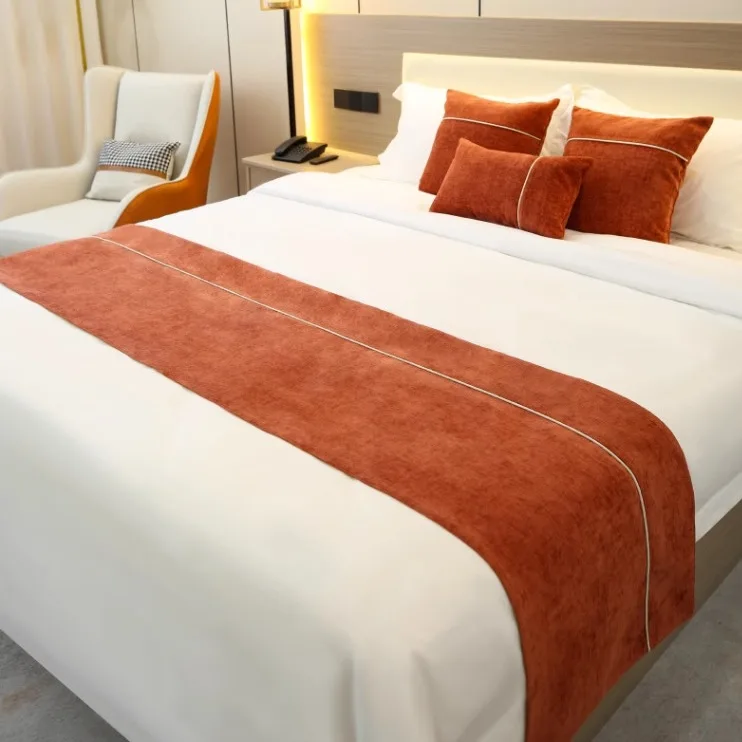 Plain-color Chenille Hotel Bed Flag Solid-colored Bed End Towel Simple and Light Luxury Homestay Apartment Inn Bed Cover Runner