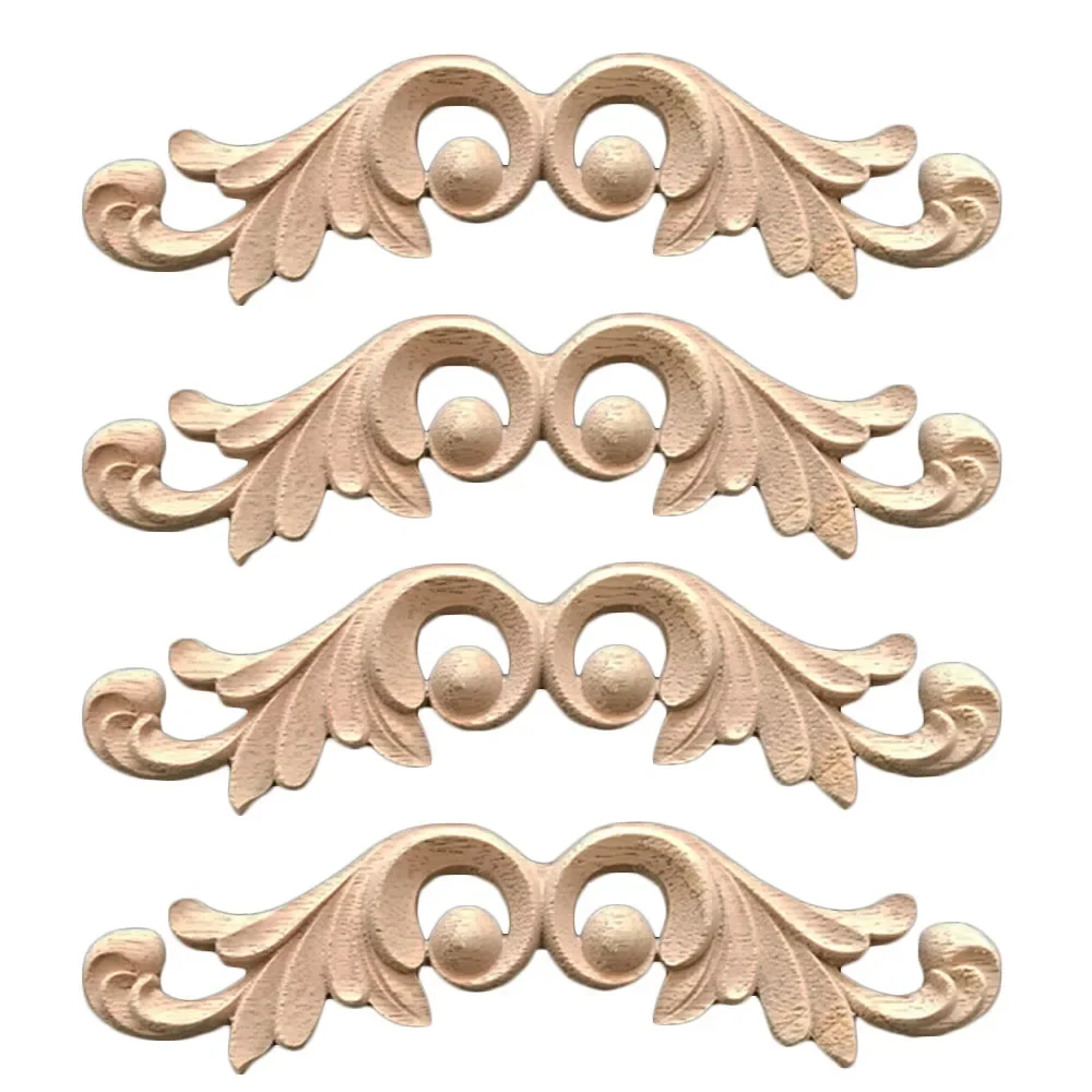 4pcs Retro Wooden Long Strip Carving Natural Wood Appliques DIY Craft Unpainted Wooden Decal Home Decoration Accessories 19CM