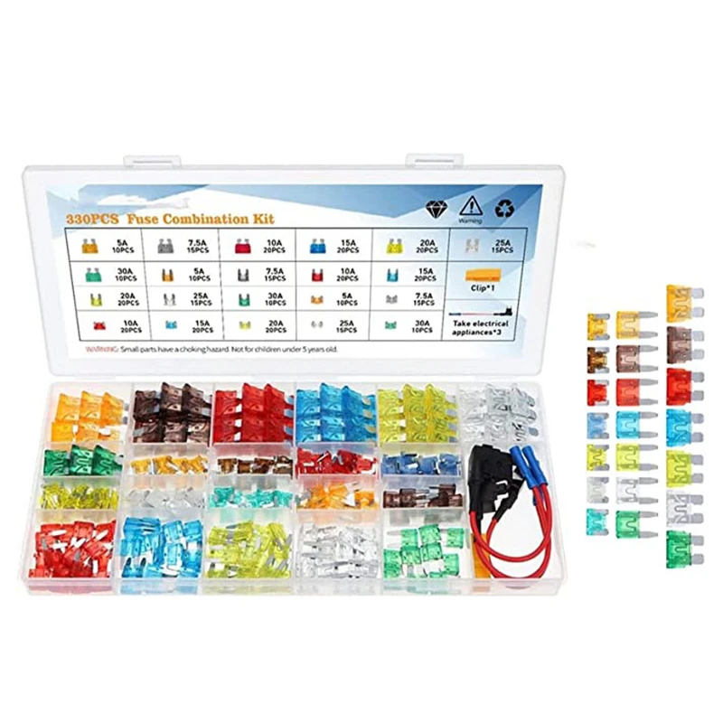 

330 шт. 5A-30A лезвие предохранителей + 3 шт. зажим для электроприбора для авто