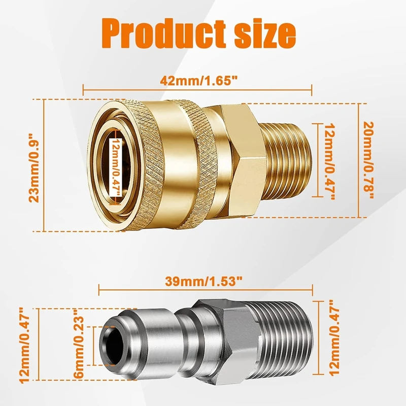 1/4 Inch Pressure Washer Couplers Quick Connect Male Female Fittings for Washing Car 4500 PSI Brass and 304 Stainless Steel