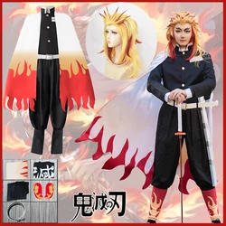 Trajes Rengoku Kyoujurou, disfraz de Demonio de Anime, disfraz de Slayer, peluca para niños y adultos, uniforme tipo kimono, ropa de fiesta Kimetsu No Yaiba