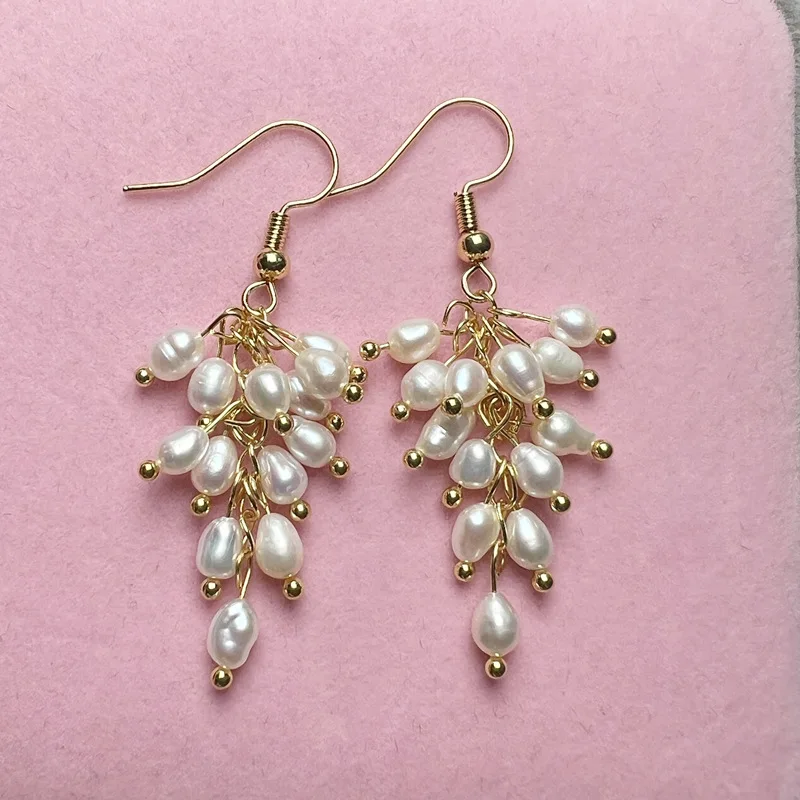 Natural Freshwater Pearl Drop Earrings Rice Pearl Women Ear Jewelry Nice Luster Color‑Retaining Fashion Accessories
