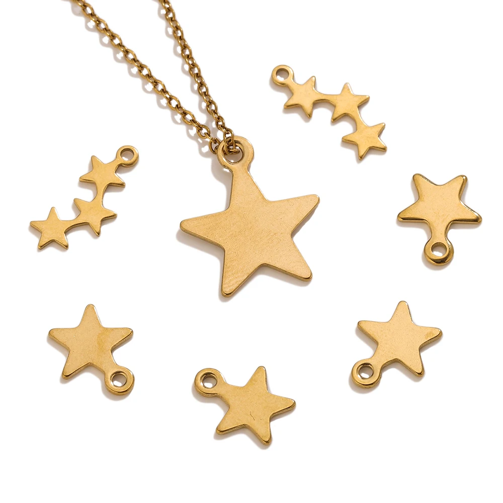 20pcs/lot Star Charms for Jewelry Making Stainless Steel Gold Color DIY Handmade Necklace Bracelet Pendants Accessories Wholesal