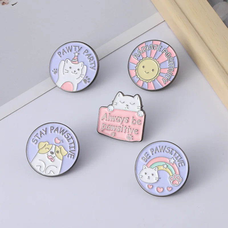 'BE PAWSITIVE' Enamel Pins Custom Cute Animals Party Brooch Lapel Badge Bag Cartoon Jewelry Gift for Kids Friends