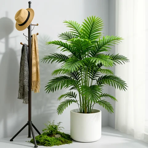 60-80cm Tall Artificial Palm Tree Fake Monstera Plants Branch Plastic Maranta Leafs Faux Coconut Leaves For Home Indoor Decor