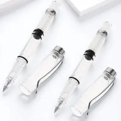 

4Pcs Ink Absorber Fountain Pen Transparent Refillable Signature Pen for Students Office Calligraphy Practice Writing