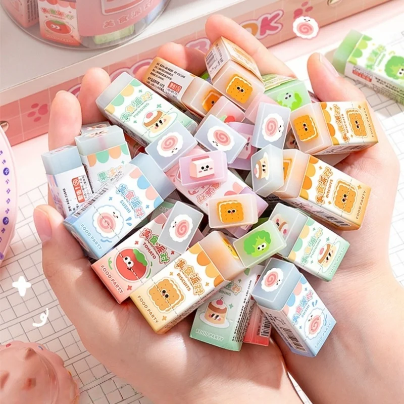 4/8/12pcs Cute Erasers Mixed Colors Rainbow Mood & Food Party Erasers Kawaii 3D Pencil Eraser for Cleaning Students A7915