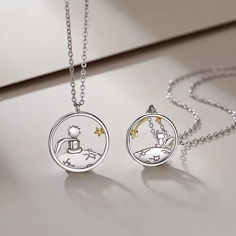 Cartoon Prince And Little Fox Hollowed-out Round Pendant Pendant Necklace For Women Jewelry 2026 Trending Korean Fashion Couple view 4