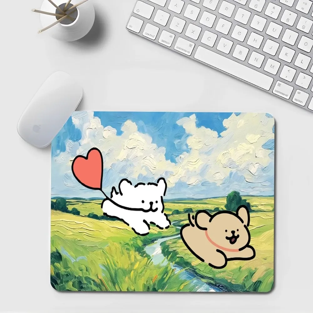 Korea line puppy Maltese Floor Mat Small Office Computer Desk Mat Table Keyboard Big Mouse Pad Laptop Cushion Non-slip Decor