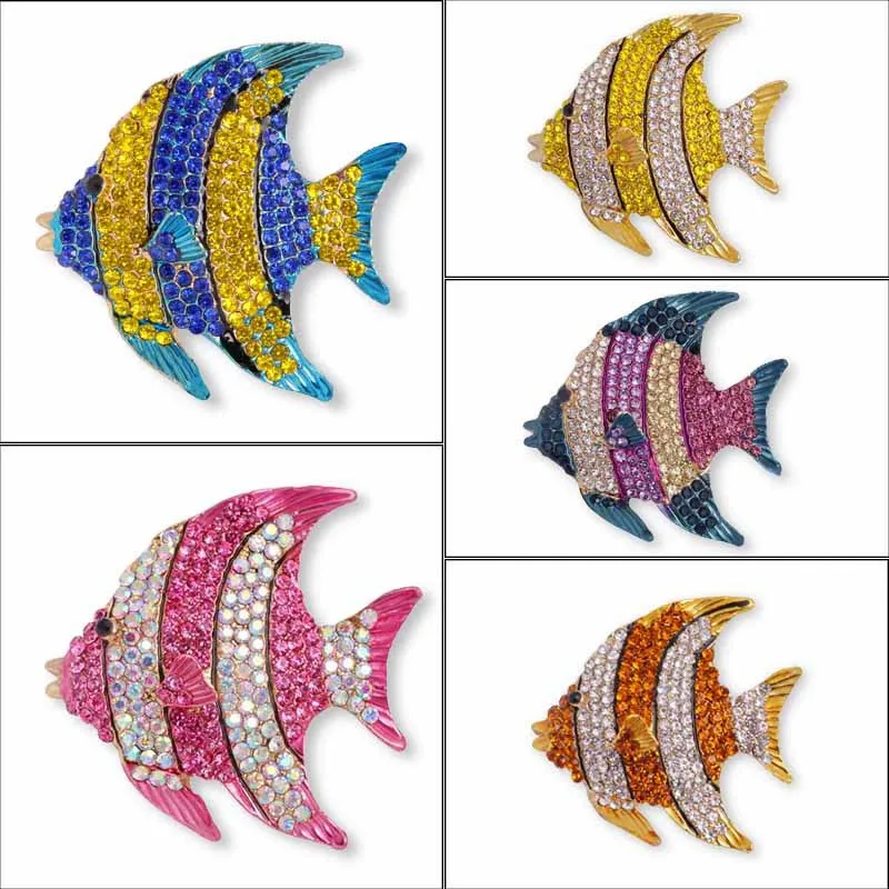 Colorful Fish Brooch with Crystal Rhinestones Christmas Wedding Brooches Lapel