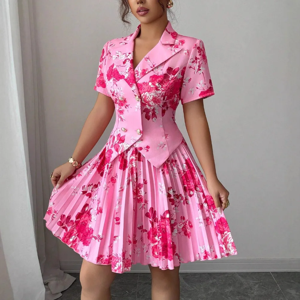 

2025 Spring/Autumn Women's Fashionable Two-Piece Suit Set Floral Print Casual Skirt Set