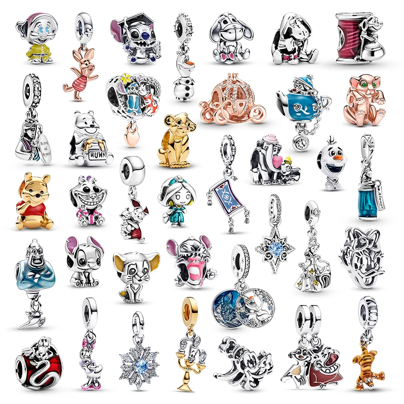 

Disney 925 Silver Beads Winnie the Pooh Beauty And The Beast Frozen Charms fit Bracelets Necklace Pendants Women Jewelry Making