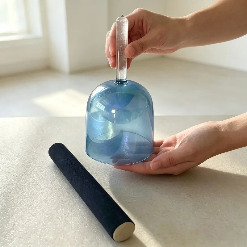 Crystal Singing Bowl 4th Order A Tone Handled Sound Bowls Yoga Meditation Blue Quartz Bowl Relax Musical Instruments with Mallet