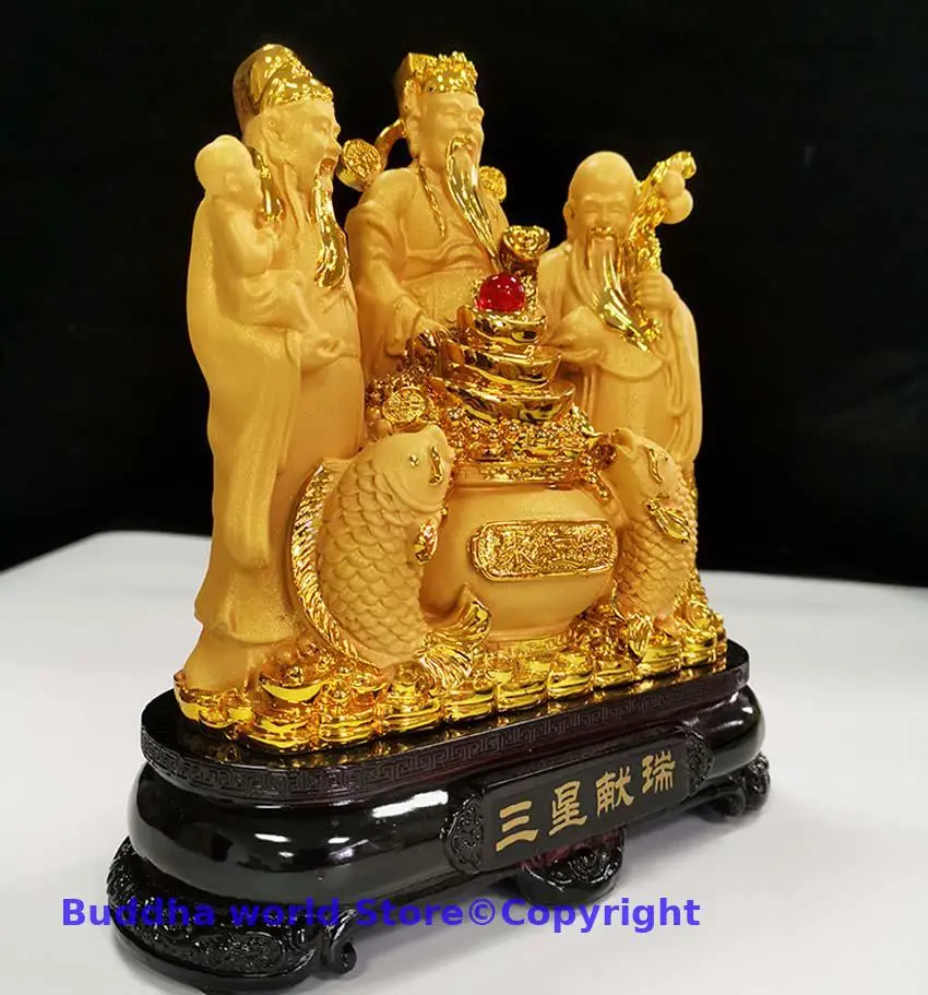 2025  HOME SHOP family efficacious bless gold Fu Lu Shou GodS buddha Good luck safe health patron saint God resin buddha statue