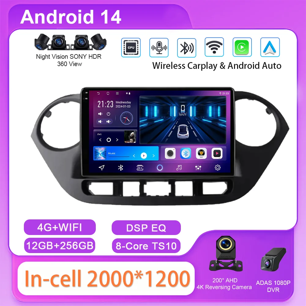 

Автомобильный мультимедийный видеоплеер Android для Hyundai Grand i10 2013-2018, авторадио, стерео, GPS-навигация, 4G Carplay, без 2DIN, DVD, Wi-Fi