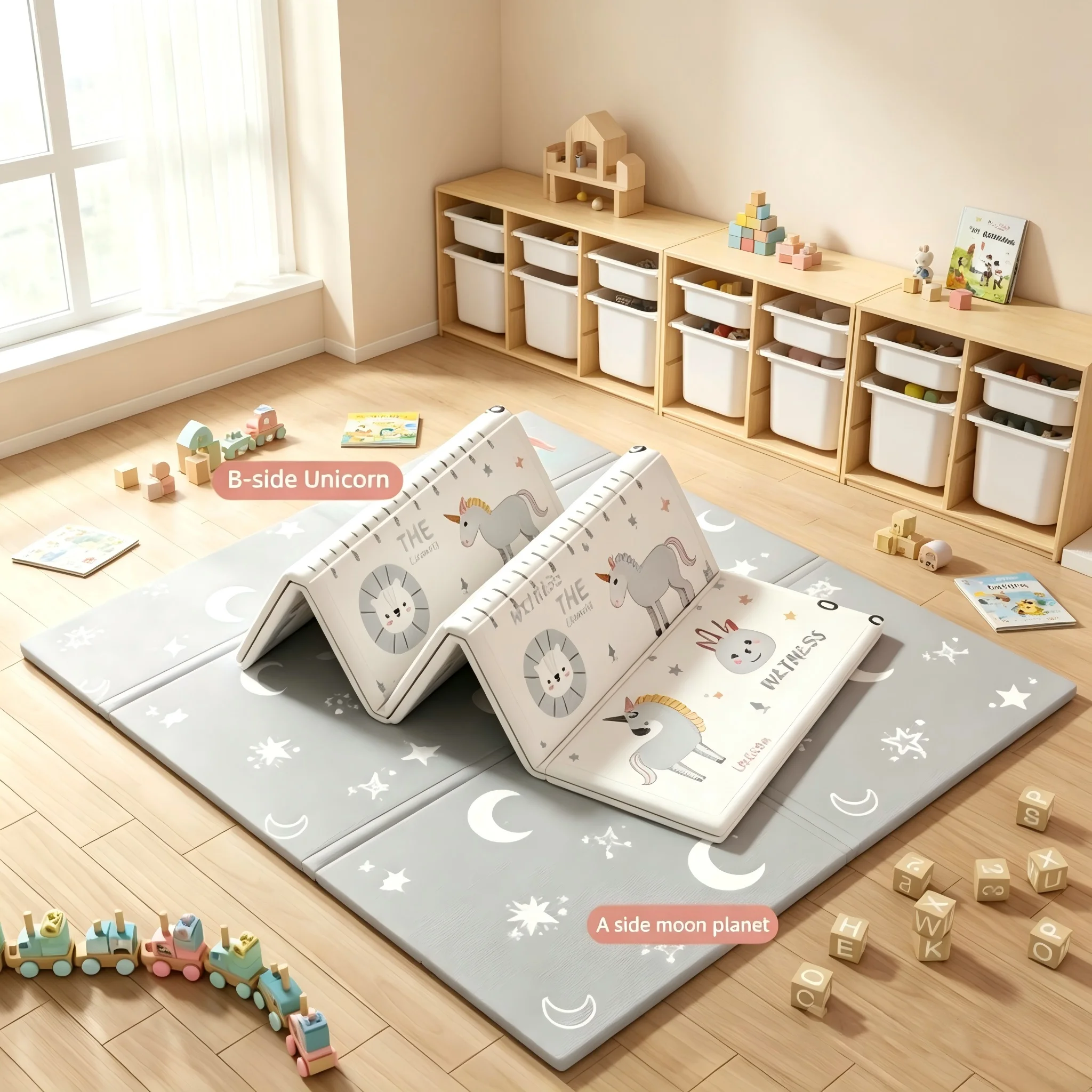 Large XPE Crawling Blanket 180x200cm Double-Sided Thick cartoon Pattern Foldable baby Crawling Pad for Easy Storage