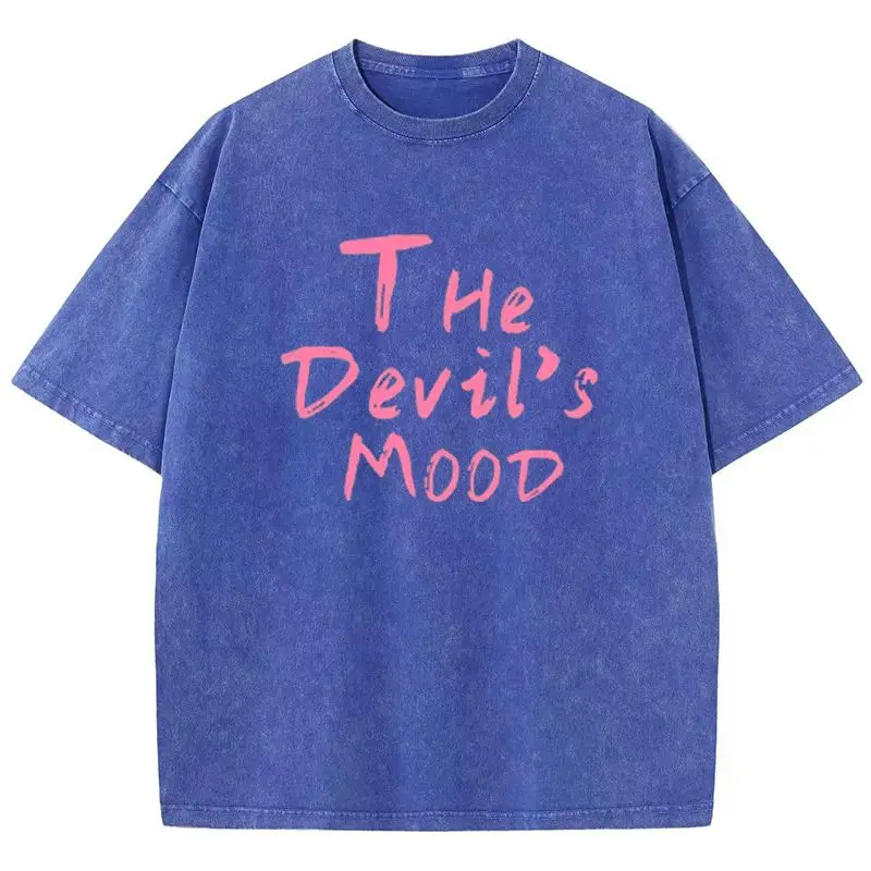 Fashion Womans Cotton Washed T-shirts The Devil's Moon Letter Prints Tops Casua… - Image 3