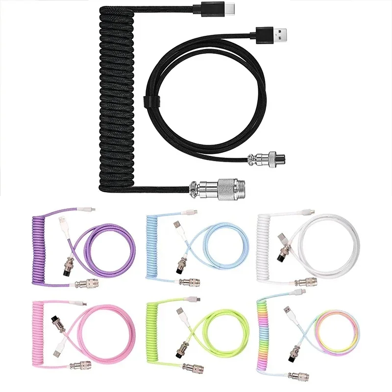 USB Type C Mechanical Keyboard Coiled Cable Hardware Linker Computer Aviation Mechanical Cable Spiral Gaming USB Keyboard Cable