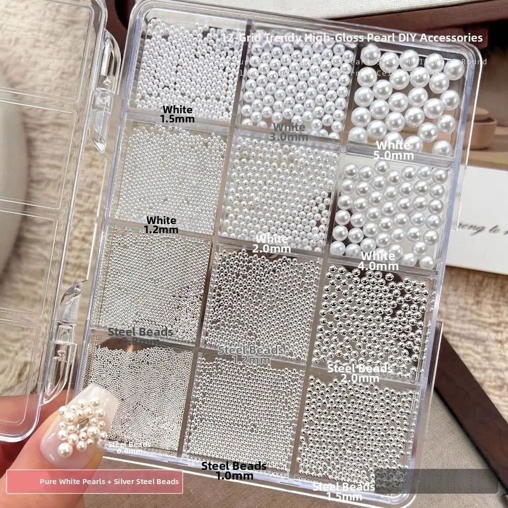 Mixed Sizes Pearl Nail Charms Round Pearl 3D Flat Bottom Nail Art Decorations DIY Manicure Pearl Nail Accessories