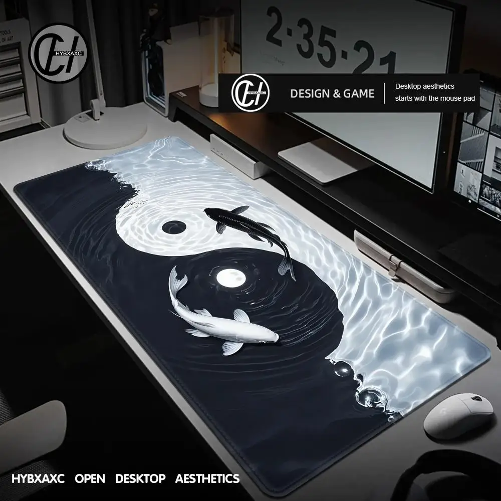 

Tai Chi Koi patterned gaming mouse pad non-slip rubber base precision stitched edges hd rectangular desk mat office game