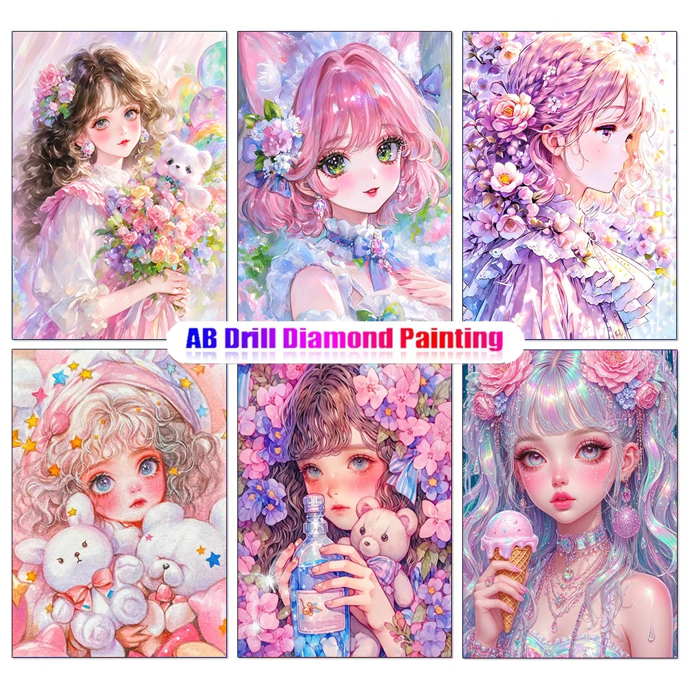 AB Diamond Painting New Style Cartoon Girl Flower Full Diamond Mosaic Embroidery Cross Stitch Set DIY Adult Handmade Gifts