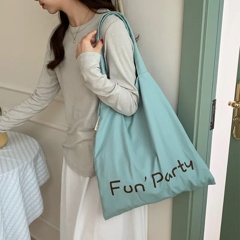 Niche Letter Printed Canvas Bags 2024 Korean Girl Spring Summer All-match Fashion Bag Large-capacity Cloth Bags