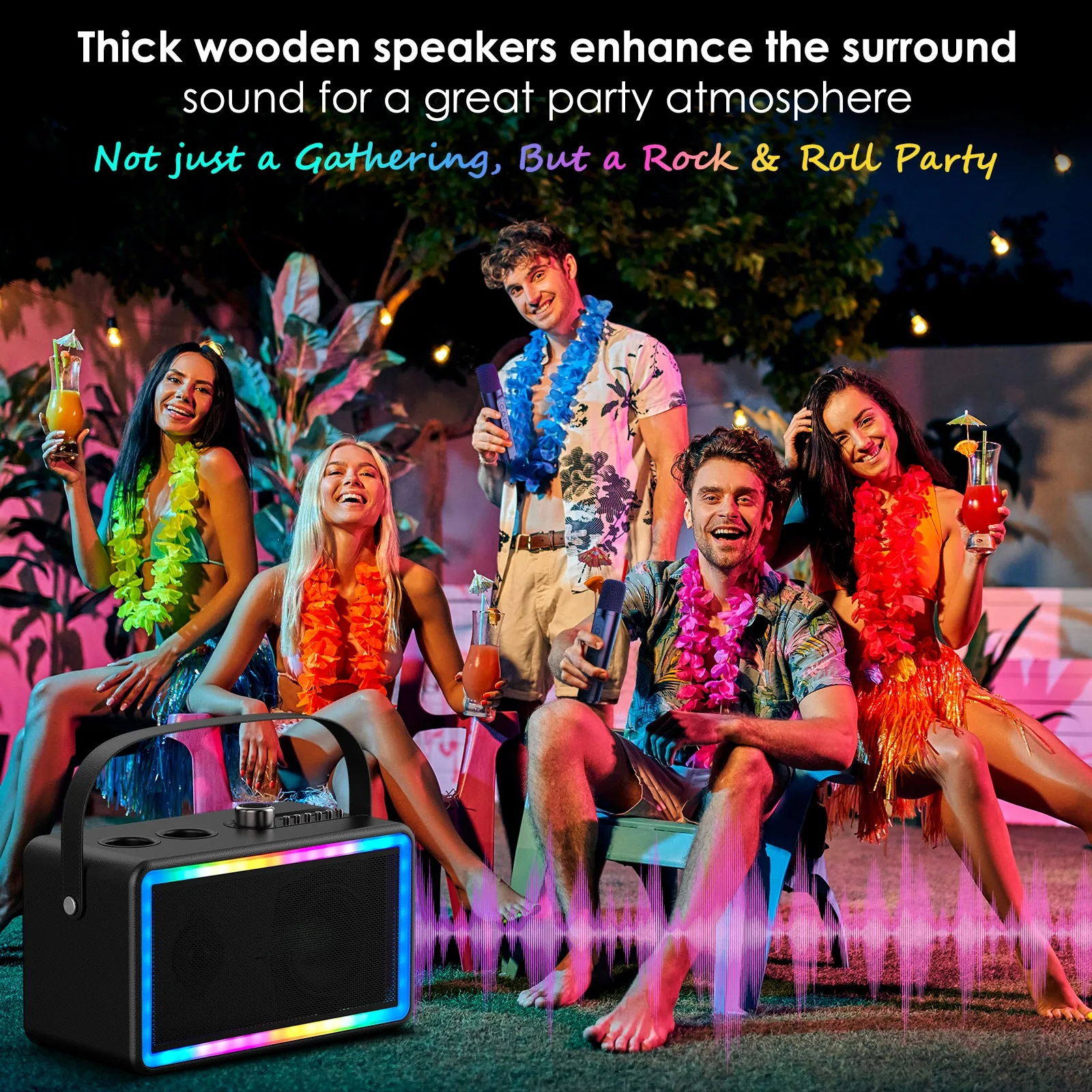 SP500 Wireless Karaoke Speakers, alto-falante portátil Bluetooth, Kit de caixa com dois microfones, música ao ar livre, canto