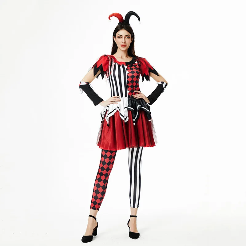 Zawaland  Sexy Clown Costume Dress Adult Women Funny Naughty Joker Clothing Dress Pants Halloween Cosplay Party Clown Outfit