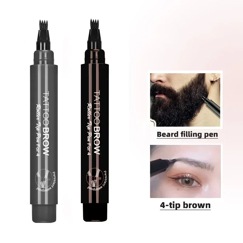 Potloodvuller Voor Mannen Zwart Bruin 4-Tip Baard Pen Potloden Langdurige Natuurlijke Make-up Detaillering Vulmiddel Snor & Wenkbrauwen