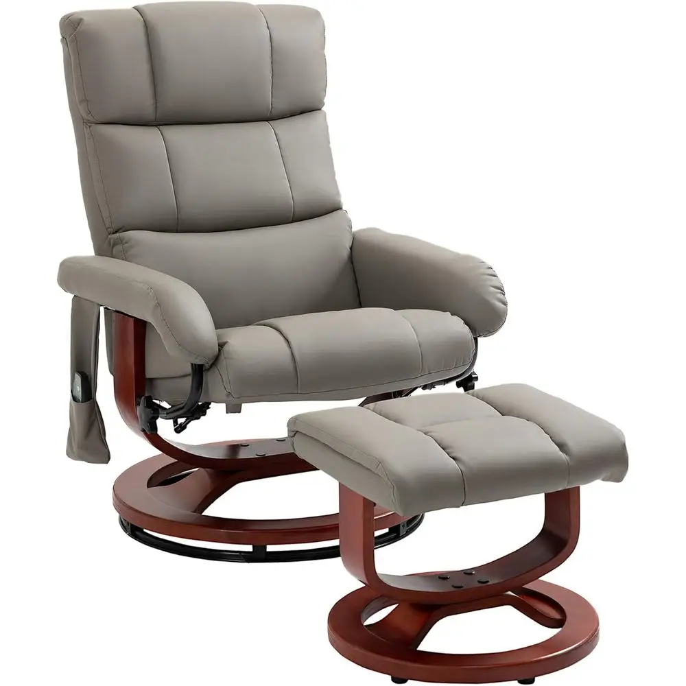 

Gray Leather Massage Recliner Chair with Ottoman, Swivel, Footrest, Vibration, and Remote Control