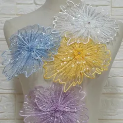 White Blue Hand-nailed Beaded Embroidery Sequin Flower Patch DIY Children's Dress Cheongsam Performance Costume Design