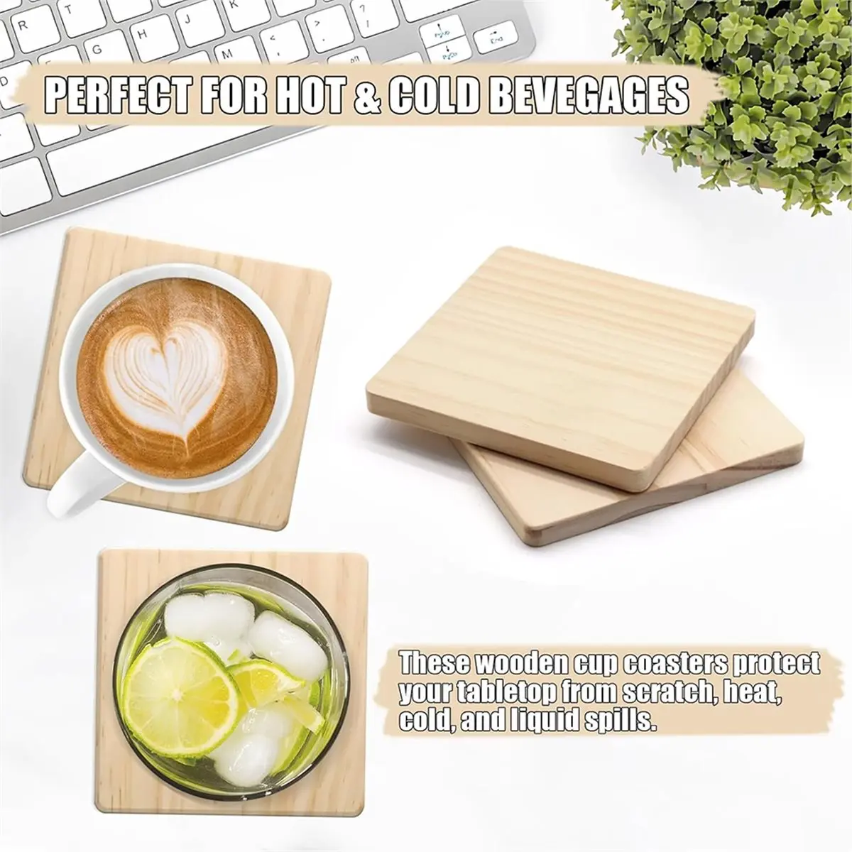 20 Pcs 4 Inch Unfinished Square Wood Coasters with Non-Slip Pads Teacup Coasters, Heat-Resistant Coasters for DIY Crafts