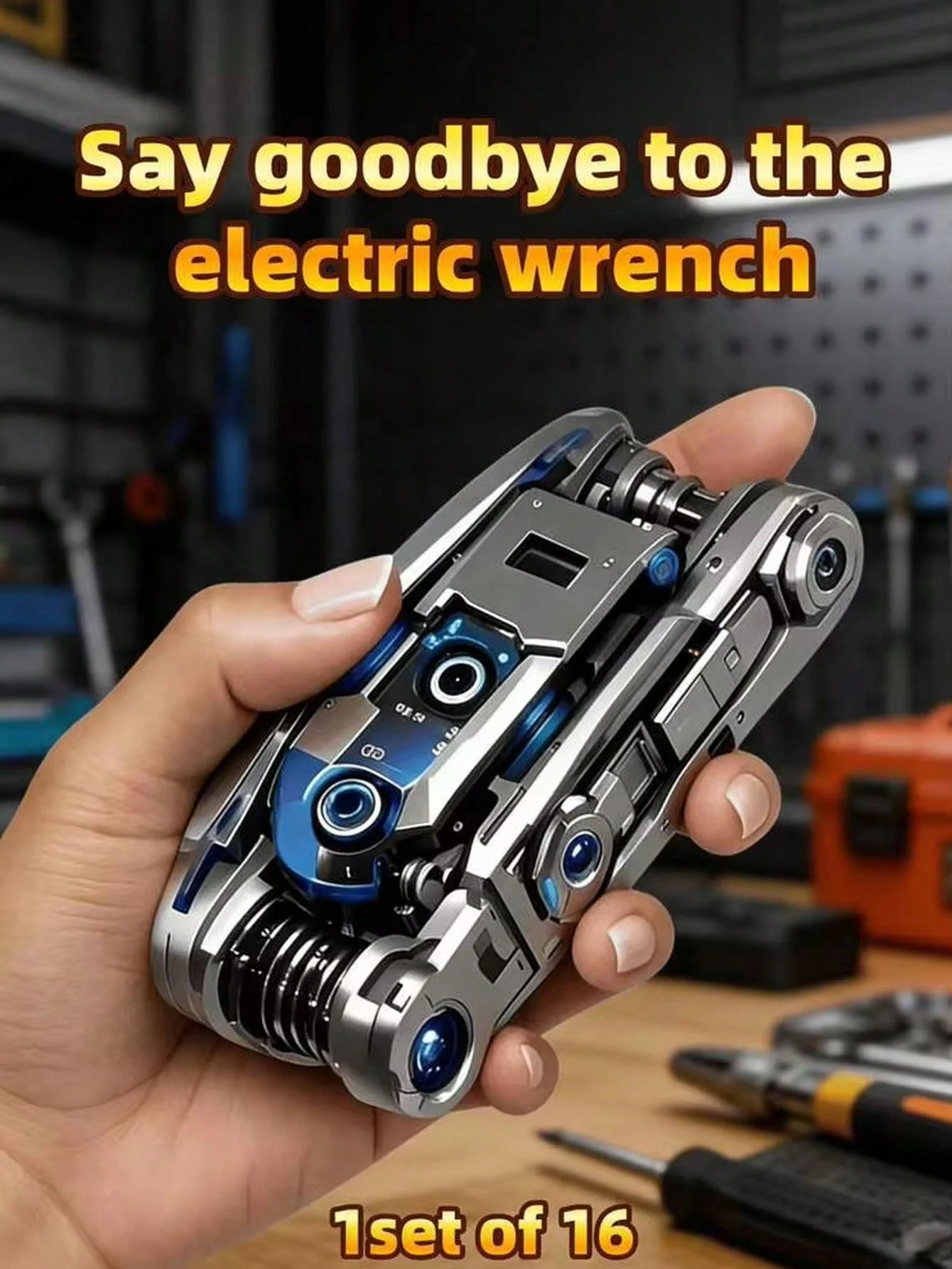 16-in-1-Klapp-Schraubenschlüssel mit rutschfestem Griff und drehbarem Design, robustes, universelles, tragbares Reparaturwerkzeug