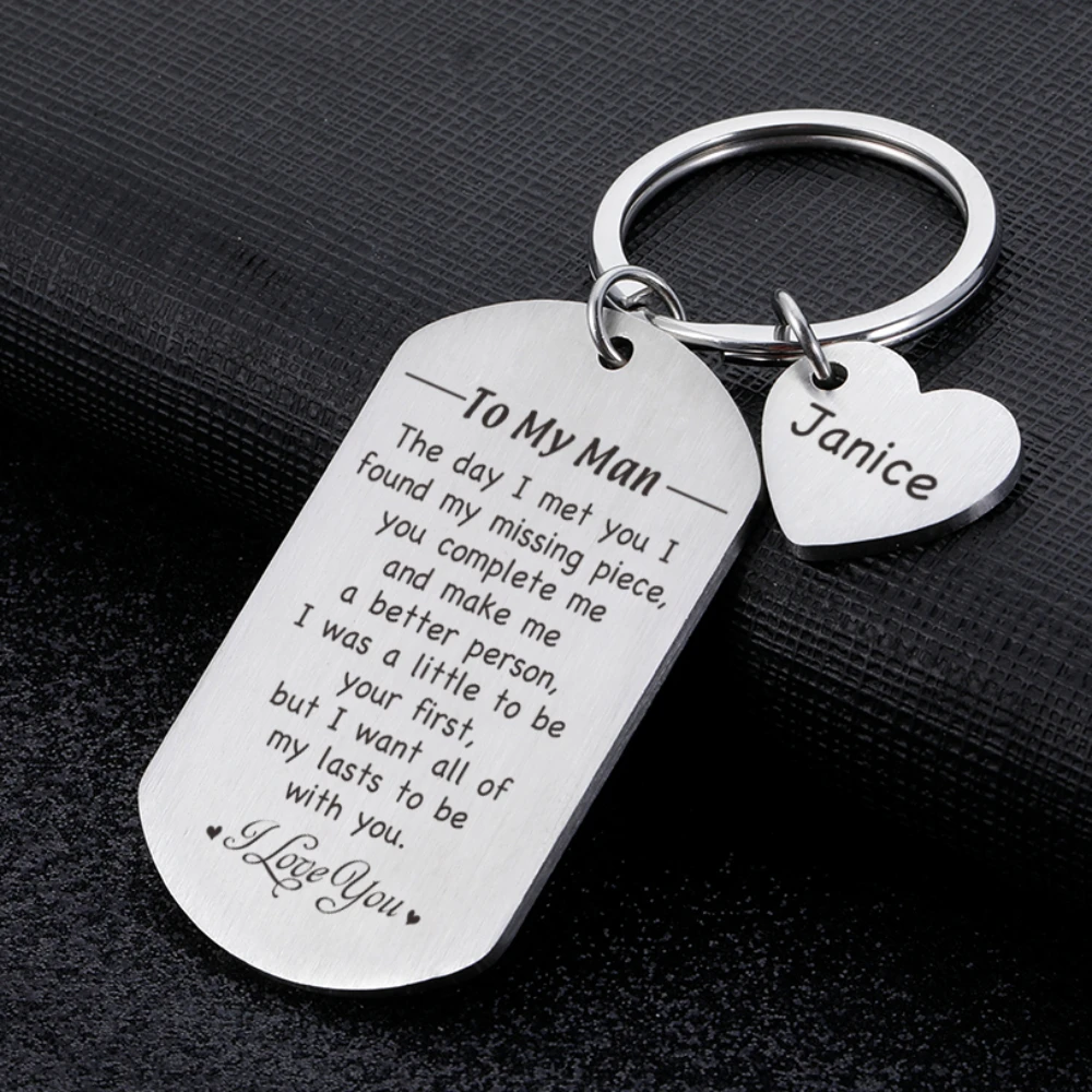 Gepersonaliseerd Aan Mijn Man Sleutelhanger Gegraveerde Naam Sleutelhanger Voor Koppel Hem Vriendje Valentines Jubileum Geschenken Auto-Accessoires