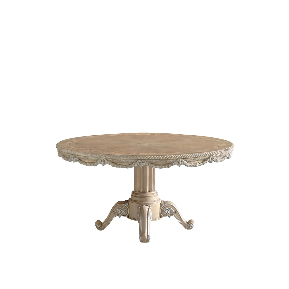 !@RIKKASI Antique French Style Solid Wood Round Dining Table with Gold Foil Finish for Hotel & Home Use