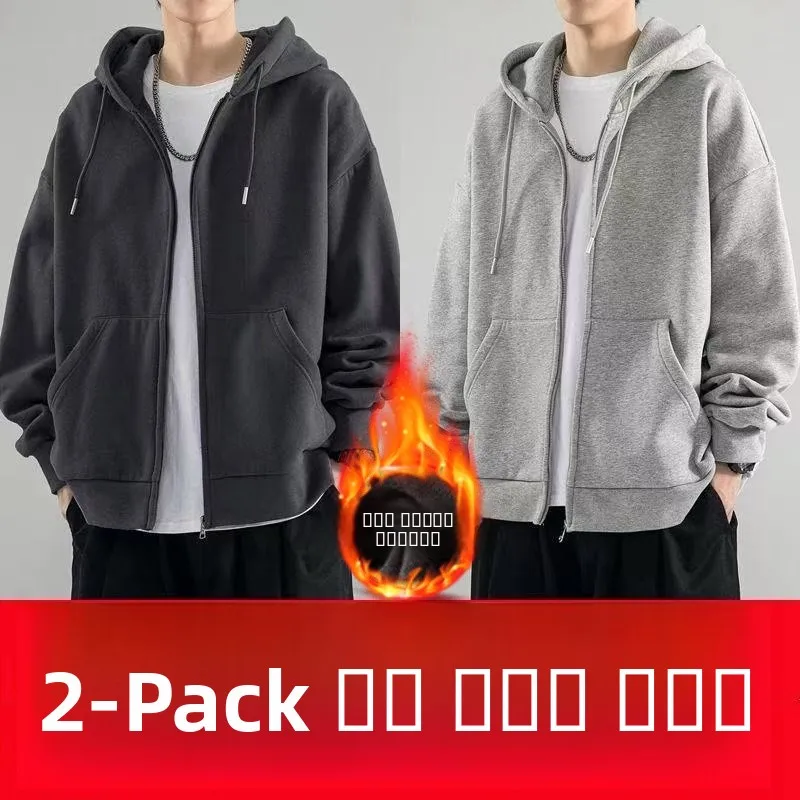 سترة Thiened Fce بغطاء للرأس وسحاب للرجال للخريف والشتاء مقاومة للاهتراء مقاس كبير من قماش البوليستر غير الرسمي