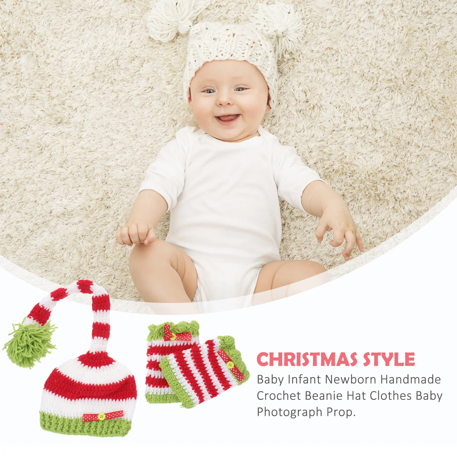 

Christmas Style Handmade Crochet Baby Hat Clothes 0-3 Months Newborn Infant Photo Props Baby Photo Props Infant Handmade Hat