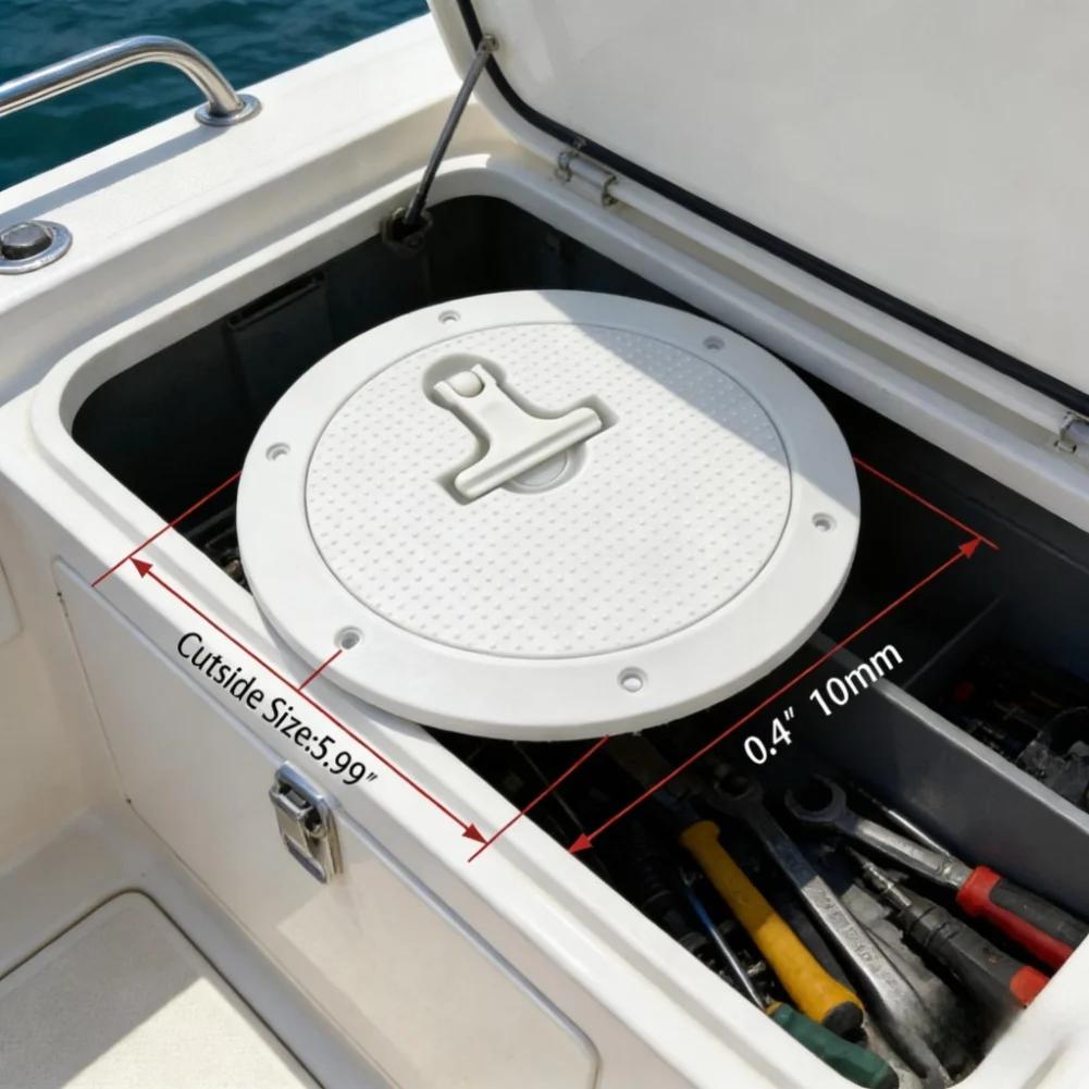 

1pc 6inch Boat Hatch Cover Storage Lid With T-shaped Pull Ring Marine For Access Hatch Cover Wit Rotating Handle Removable Panel