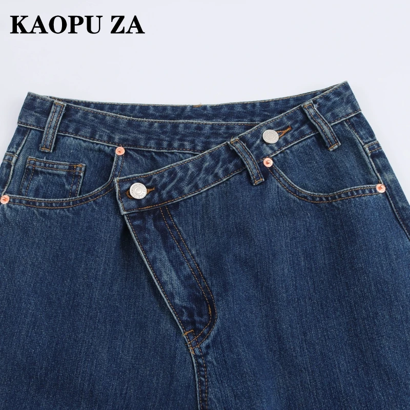 KAOPU ZA 2024 New Autumn Ladies Fashion vita alta Jeans larghi a gamba larga pantaloni in Denim invecchiato Casual Streetwear