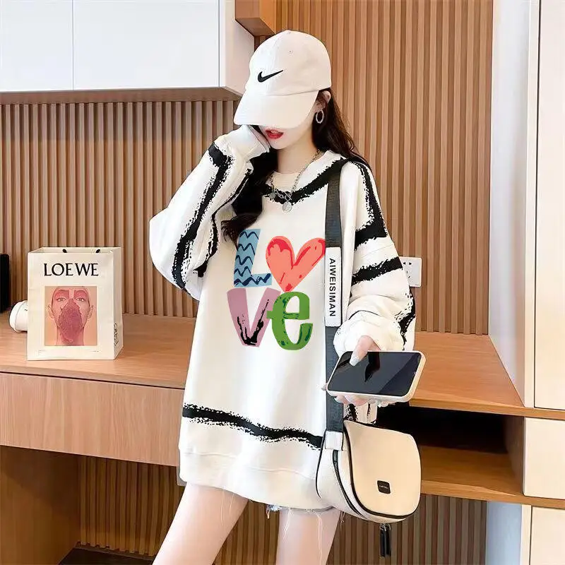 Hot 2026 Autumnwinter Newwomen Loose Line Thin Internet Red Fashion Heavy Industry Color Graffiti Medium To Long Beautifultops