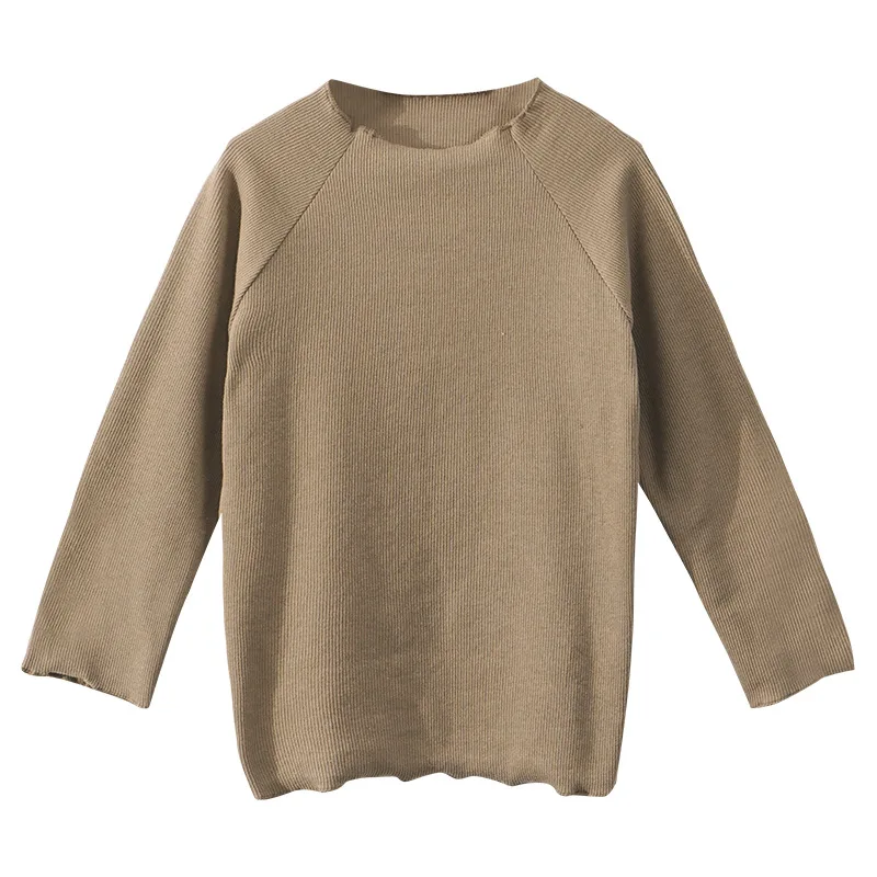 Casual Autumn Winter Baby Girls Shirts Brown Grey Pink Curved Border Pullover Undershirts Kids Tops Tees