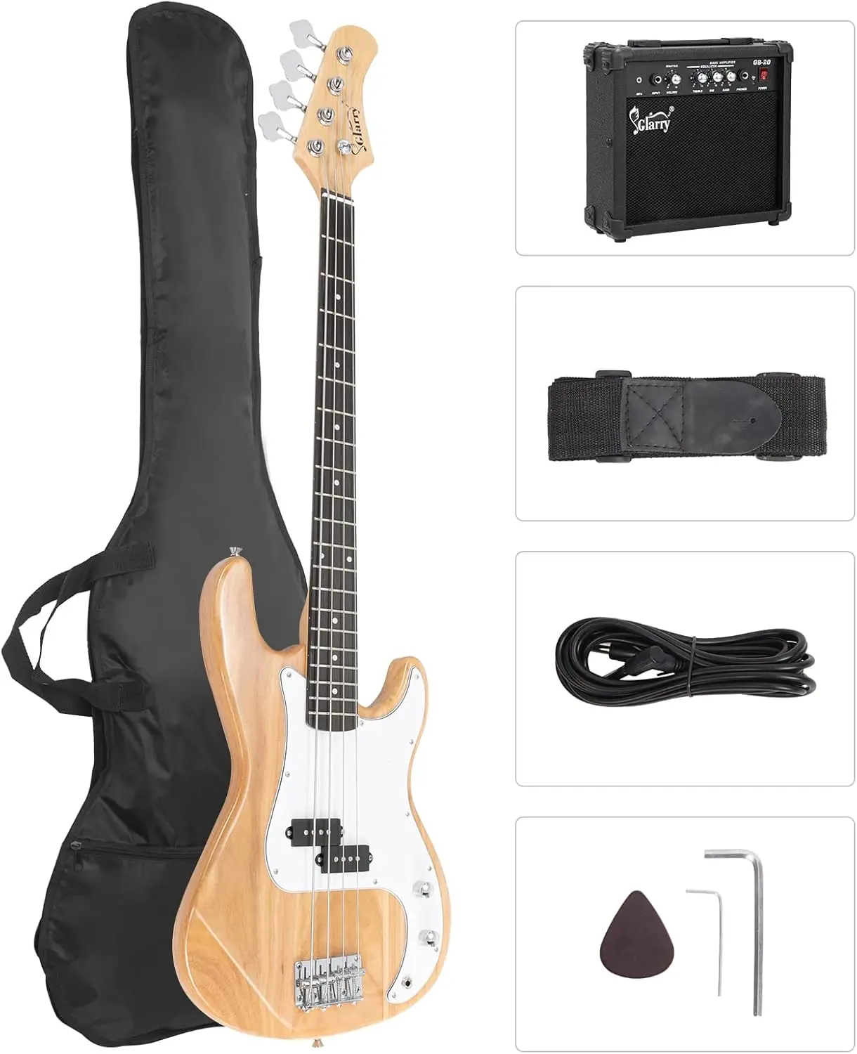 Full Size Electric Bass Guitar with 20W AMP, 4 String Beginner Starter Kit with Accessories including Cable, Strap, Bag for Kids