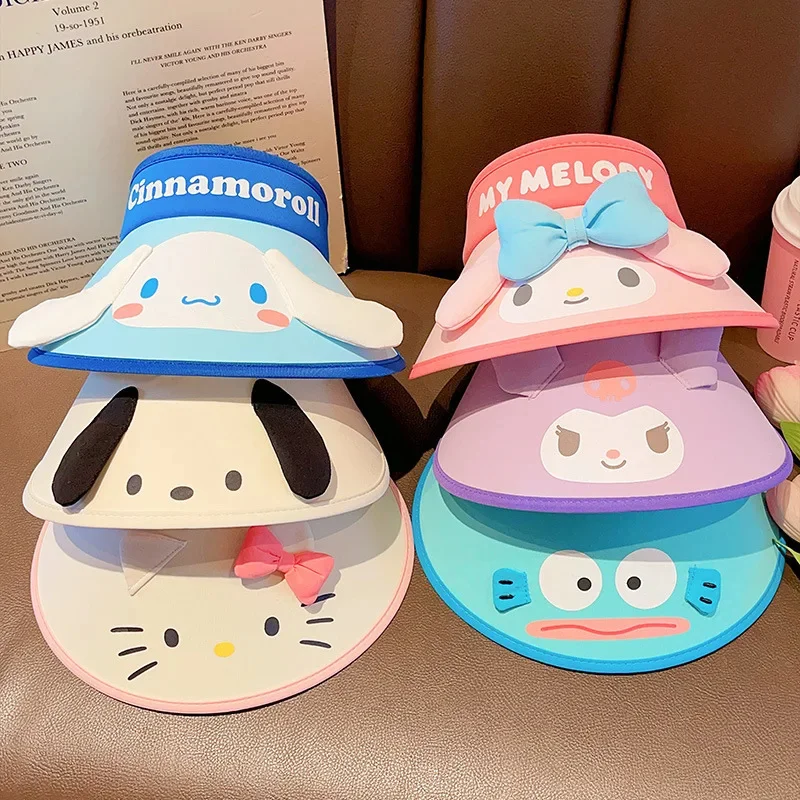 

Sanrioed Kuromi Panama Hat for Kids Cartoon Fisherman Cap Anime Kawaii Big Ear Sunscreen Cap Summer Outdoor Sun Protection Hat